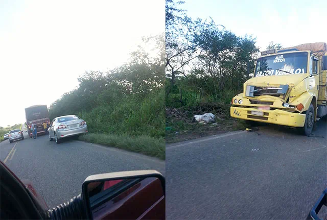 Colisão traseira entre caminhão e carreta entre Campo do Brito e Itabaiana