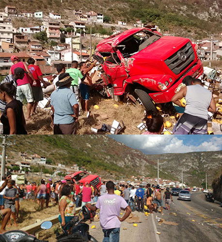 Caminhão com placas de São Domingos tomba na entrada da cidade de Jacobina-BA