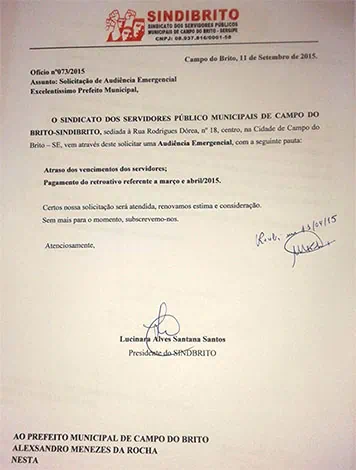 SINDIBRITO solicita de Audiência Emergencial com a administração municipal